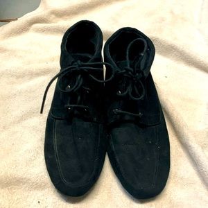 American Eagle Ankle Boot, Black Faux Suede Lace up Wedge Heel, size 10